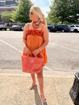 Flower Appliqués Tiered Romper - Papaya
