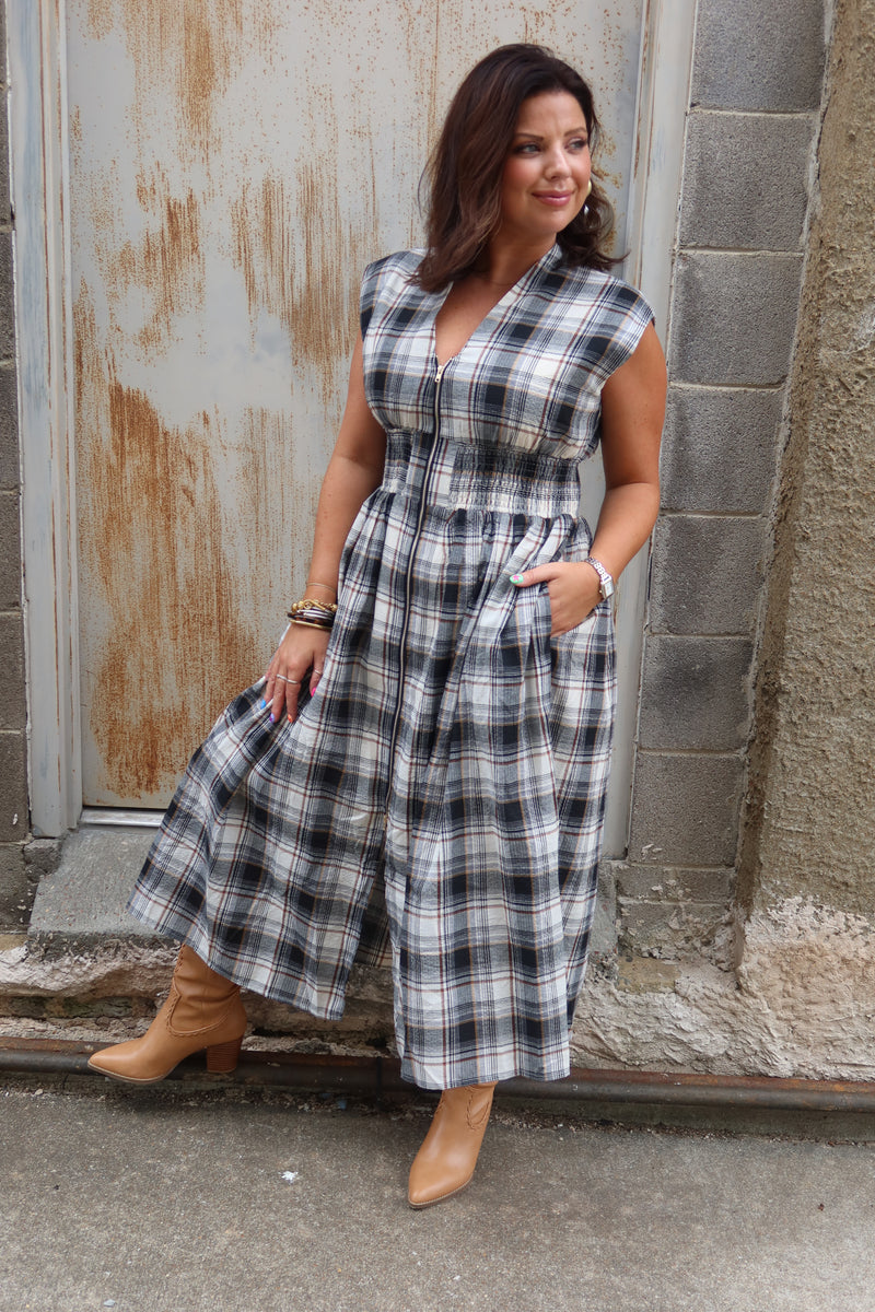 Lilly Gingham Midi Dress - Black