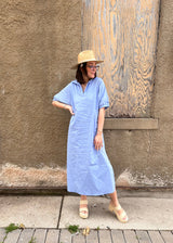Blakely Stand Collar Midi Dress - Sky