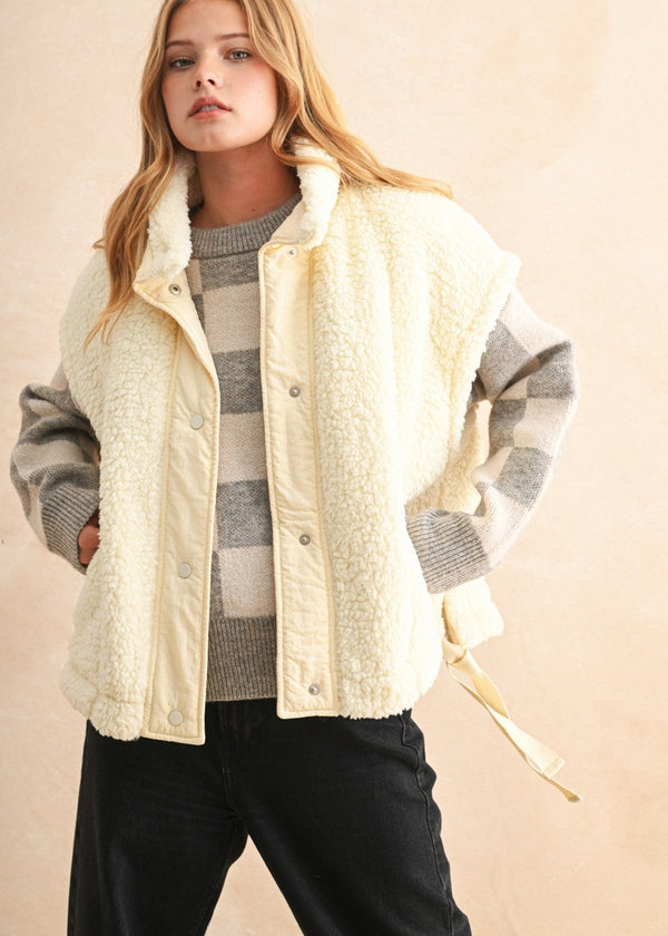 Teddy Utility Vest Jacket - Cream