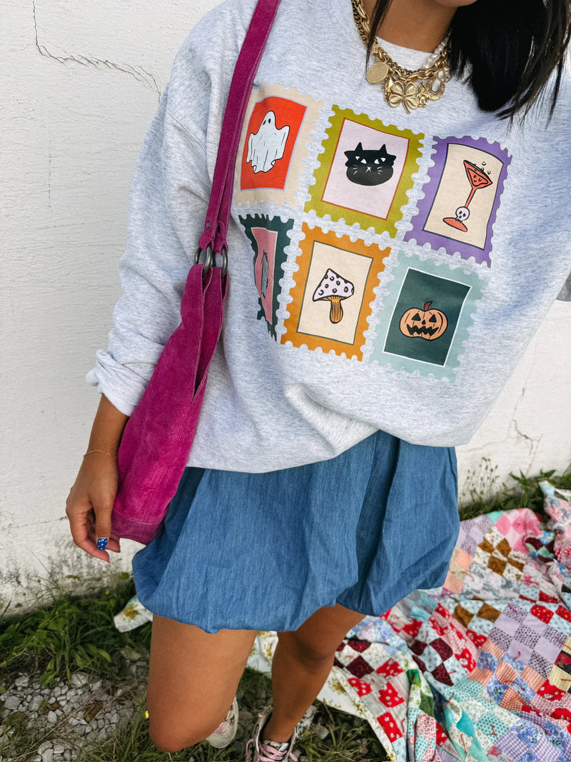 Etta & East Save Spooky Stamps Sweatshirt- Charcoal