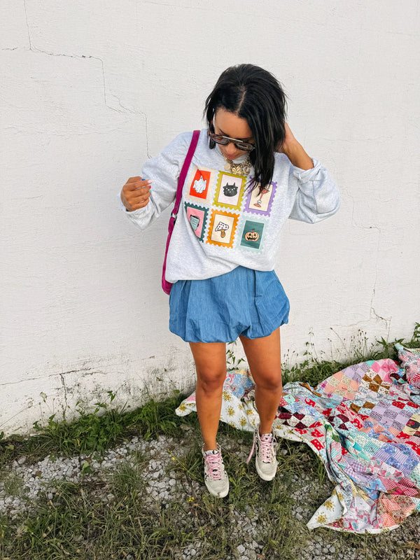Etta & East Save Spooky Stamps Sweatshirt- Charcoal