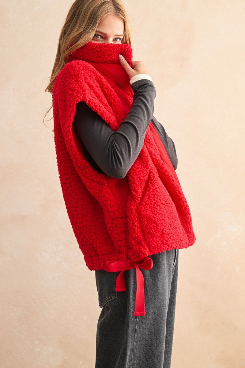Teddy Utility Vest Jacket - Red