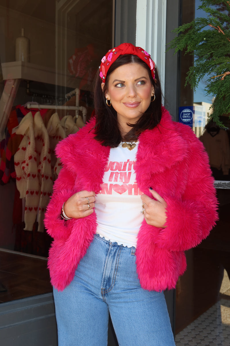 Teddy Faux Fur Jacket Fuschia