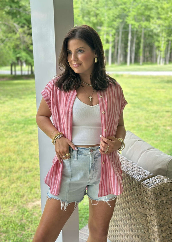 Sidney Stripe Top - Cherry Red