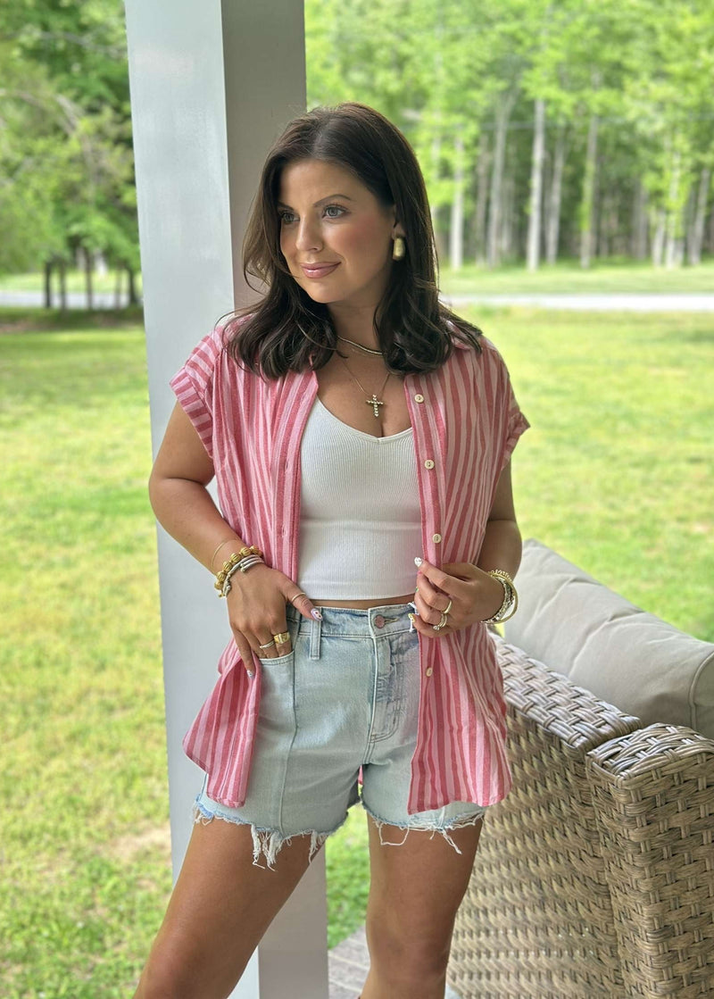 Sidney Stripe Top - Cherry Red