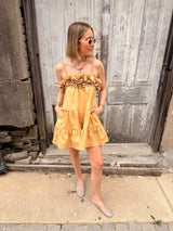 Flower Appliqués Tiered Romper - Latte