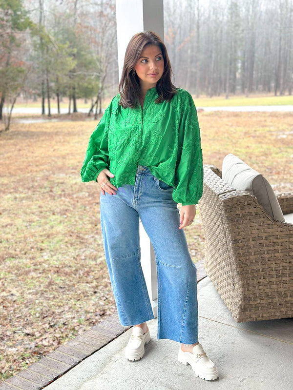 Ivy Textured Blouse - Green