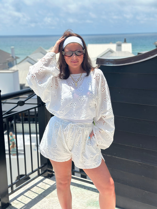 Dawson Dolman Sleeve Crop Top And Shorts - Off White