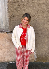 Teacup Gingham Barn Jacket - Ivory Red
