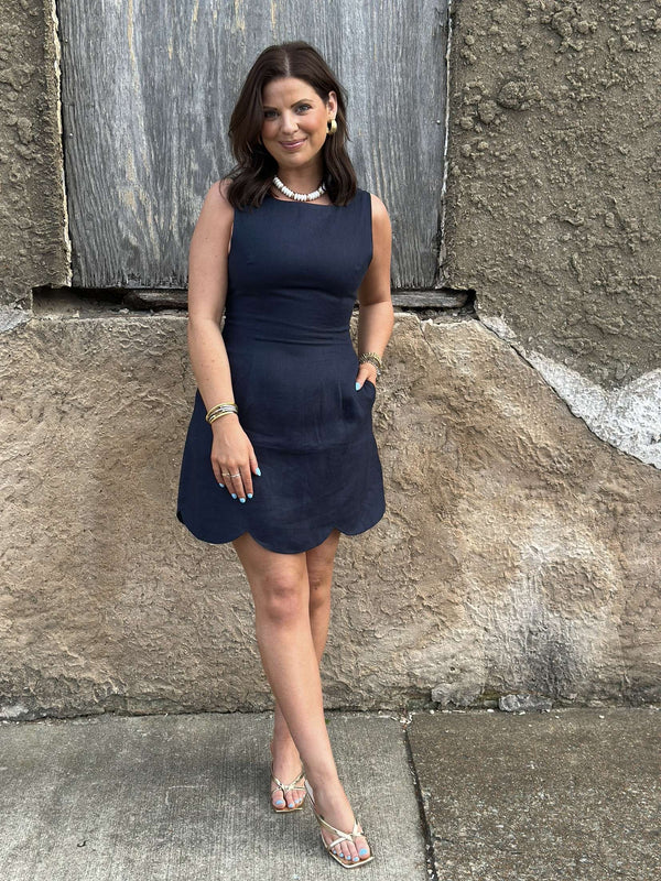 The Scallop Mini Dress - Navy