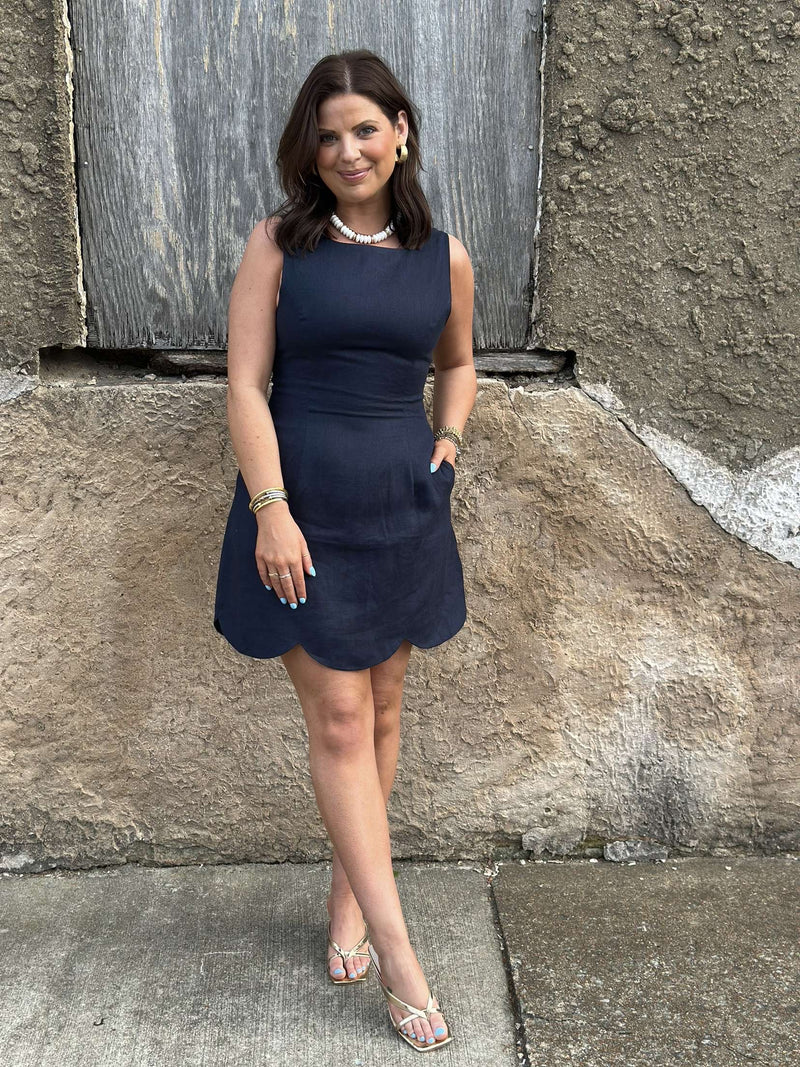 The Scallop Mini Dress - Navy