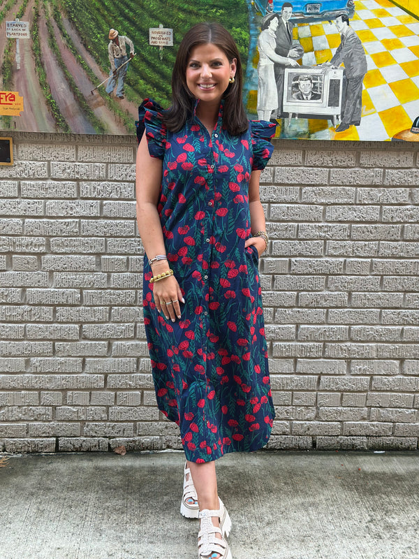 Sofia Summer Midi Dress - Navy