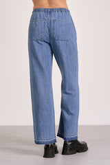 Chambray Drawstring Straight Leg Pant - Denim