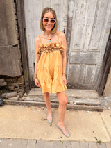 Flower Appliqués Tiered Romper - Latte