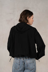 Slate Cropped Windbreaker Hoodie - Black