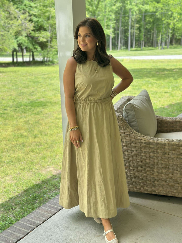 Cady Open Back Woven Dress - Tan