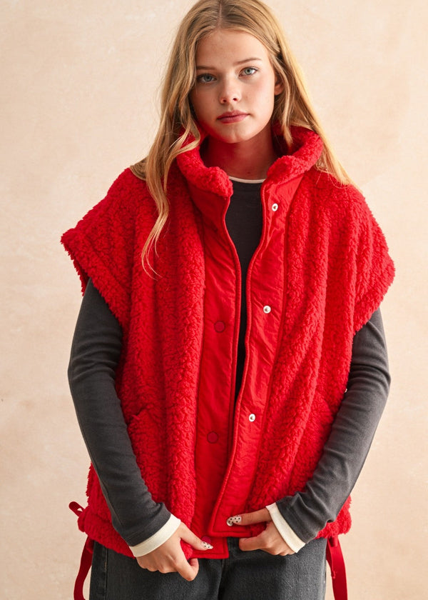 Teddy Utility Vest Jacket - Red