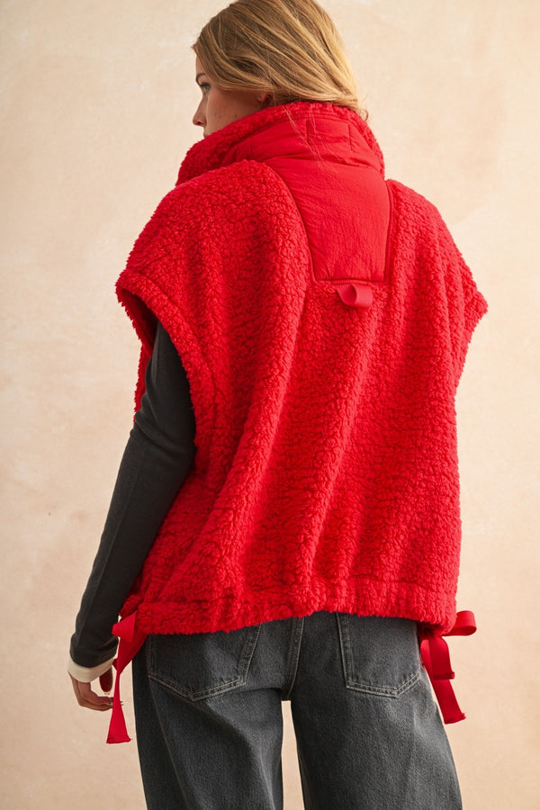 Teddy Utility Vest Jacket - Red