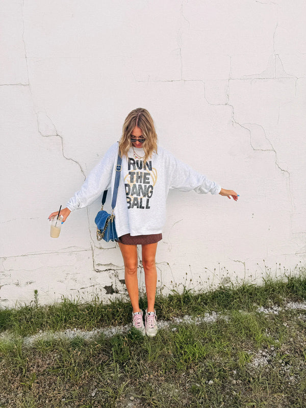 Etta & East | Run The Dang Ball Black Lettered Sweatshirt - Grey