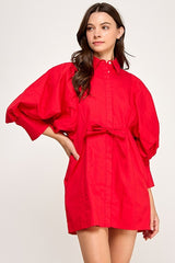 Bonnie Balloon Sleeve Shirt Dress - Red