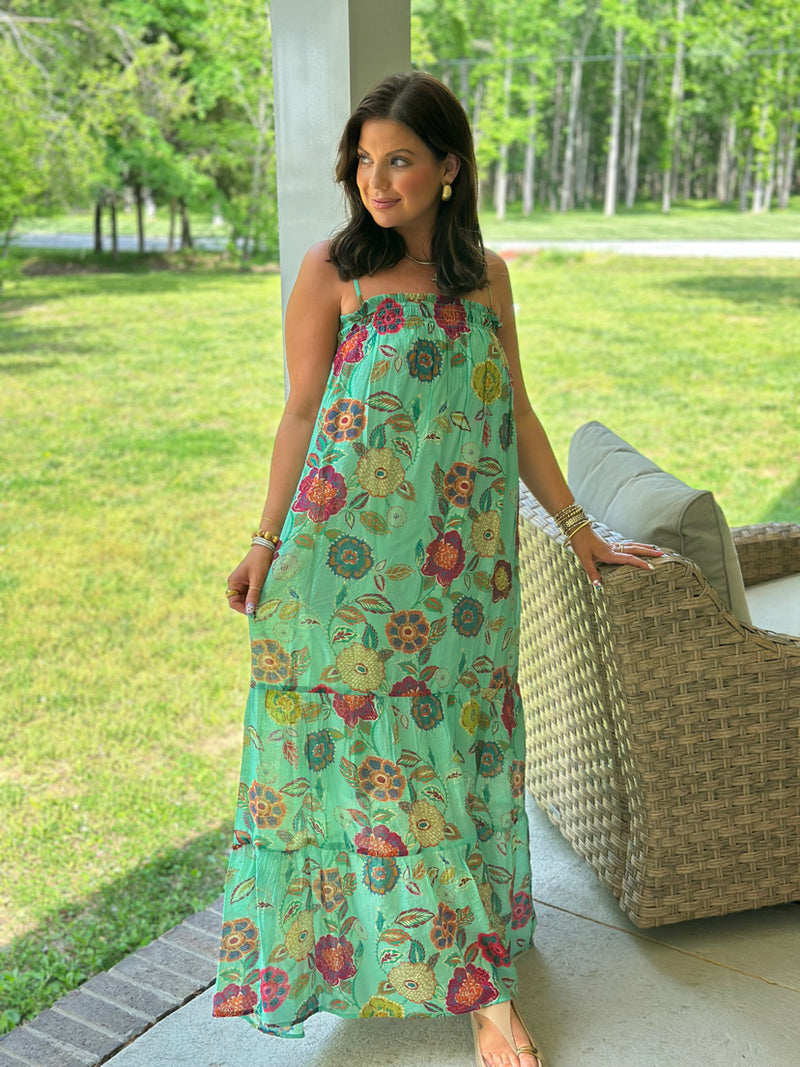 Paisley Floral Maxi Dress - Mint