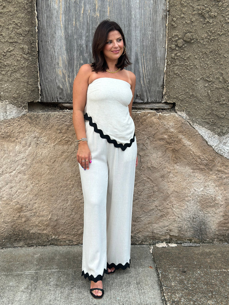 Sugarloaf Asymmetrical Wavy Trim Tube Top - Oatmeal