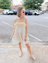 Flower Appliqués Tiered Dress - Linen