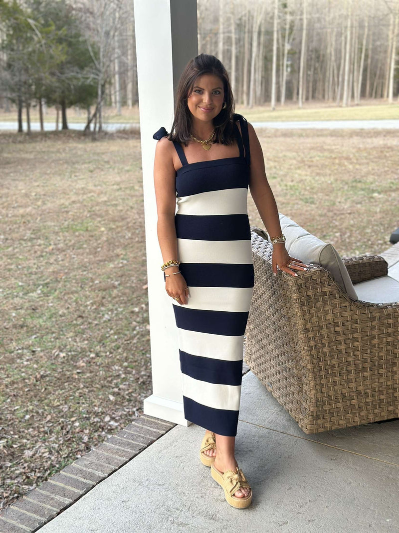 Bonnie Stripe Sweater Maxi Dress - Navy