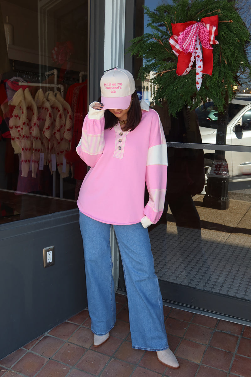 Strawberries & Cream Color Block Sweatshirt - Pink/White