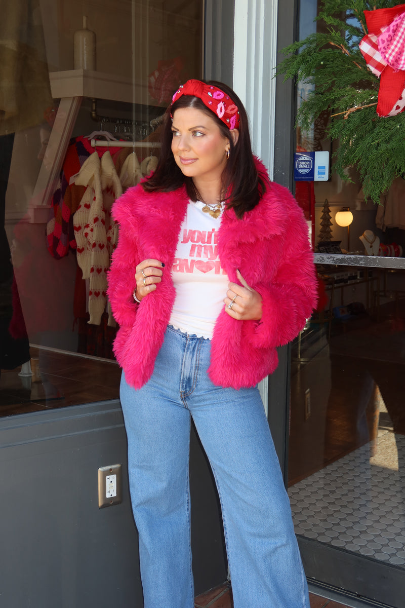 Teddy Faux Fur Jacket Fuschia