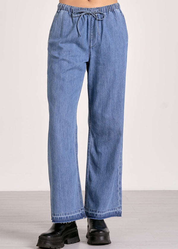 Chambray Drawstring Straight Leg Pant - Denim