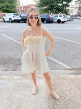 Flower Appliqués Tiered Dress - Linen