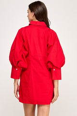 Bonnie Balloon Sleeve Shirt Dress - Red