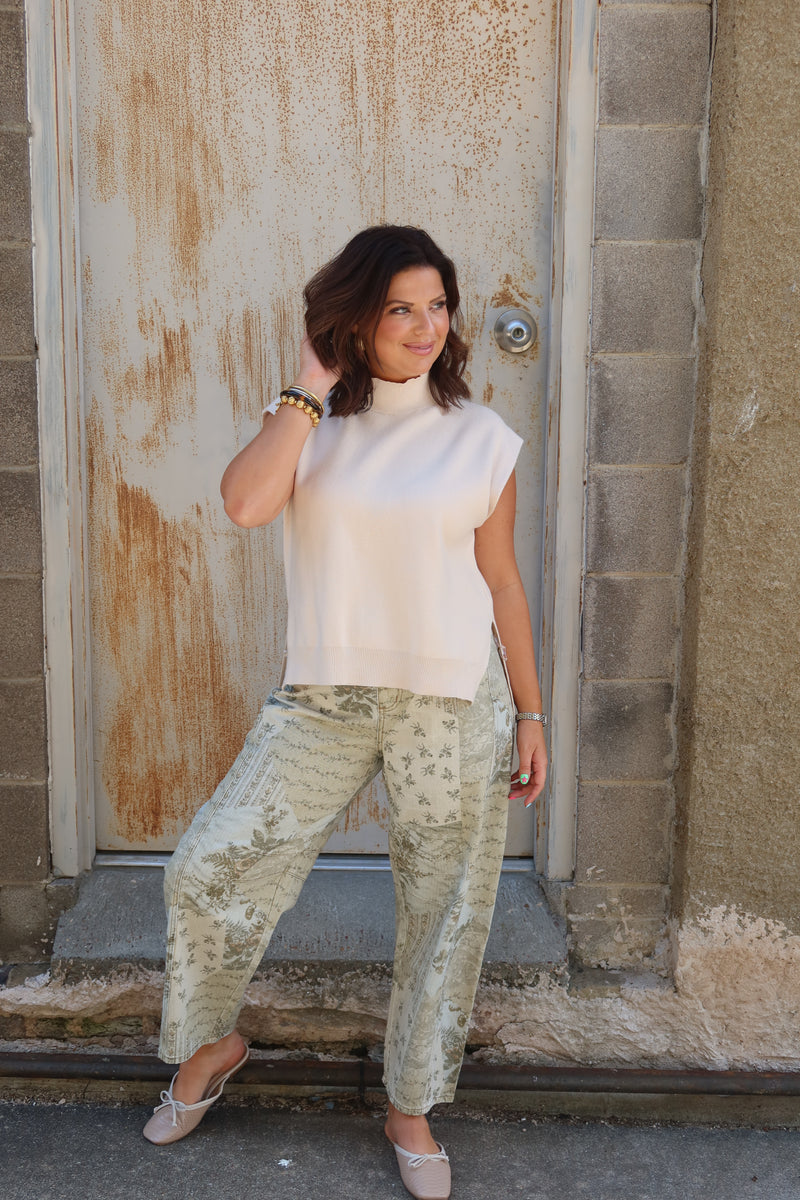 Neena Mock Neck Top - Oatmeal