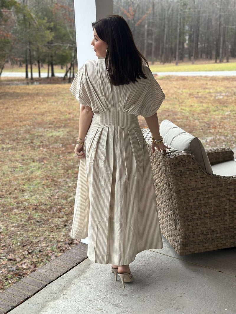 Classic Girl Dress - Tan Stripe