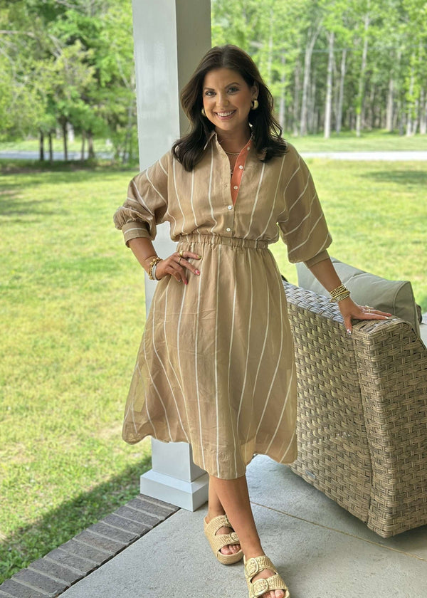Jemma Striped Dress - Tan