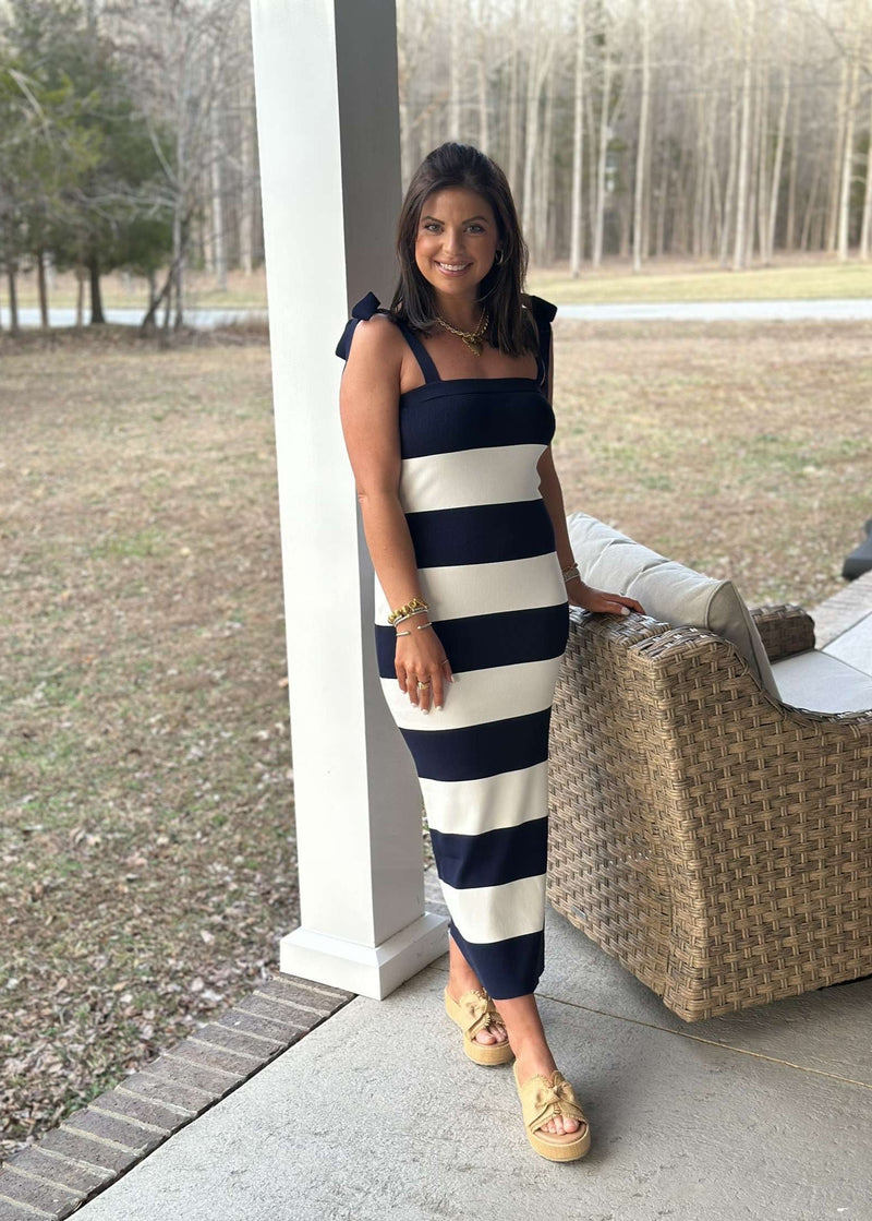 Bonnie Stripe Sweater Maxi Dress - Navy