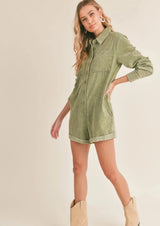 Get Like This Romper - Washed Green