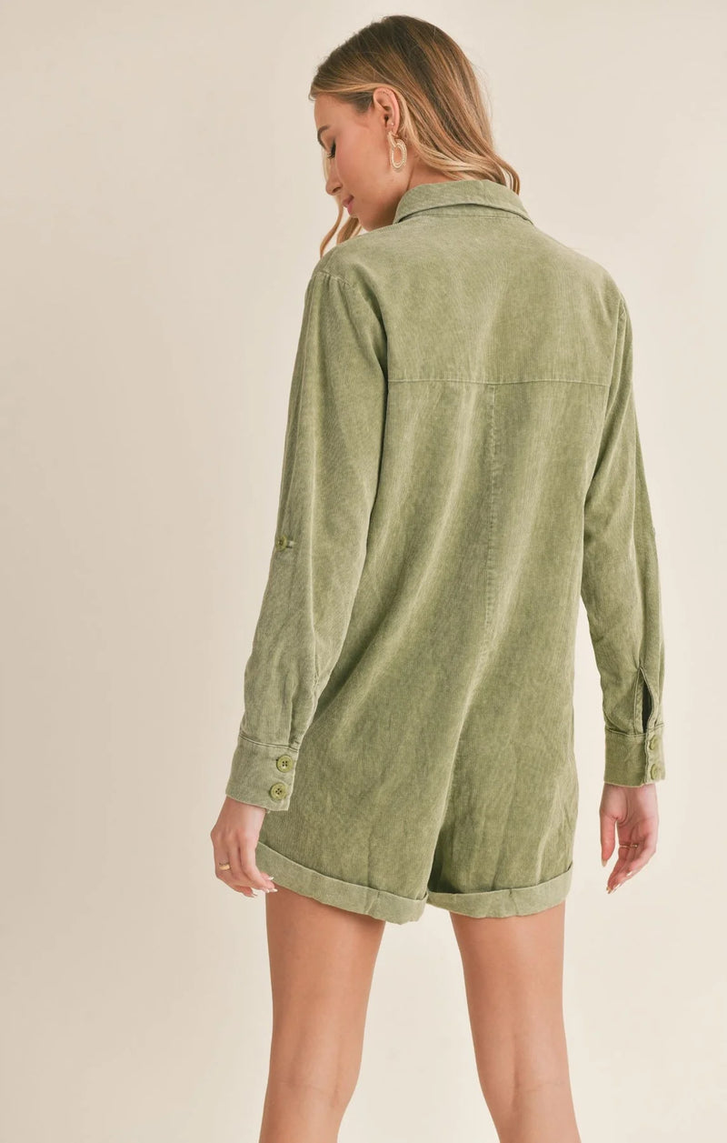 Get Like This Romper - Washed Green