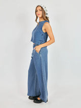It's Pouring Sleeveless Top - Dark Chambray