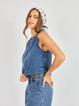 It's Pouring Sleeveless Top - Dark Chambray