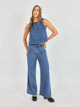 It's Pouring Sleeveless Top - Dark Chambray