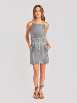 Mustang Gingham Buttoned Mini Dress - Navy