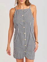 Mustang Gingham Buttoned Mini Dress - Navy
