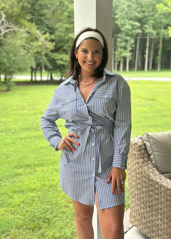 Elan | Kate Stripe Dress - Navy