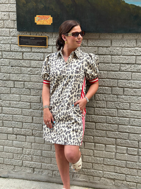 Roxie Leopard Denim Dress - Ecru