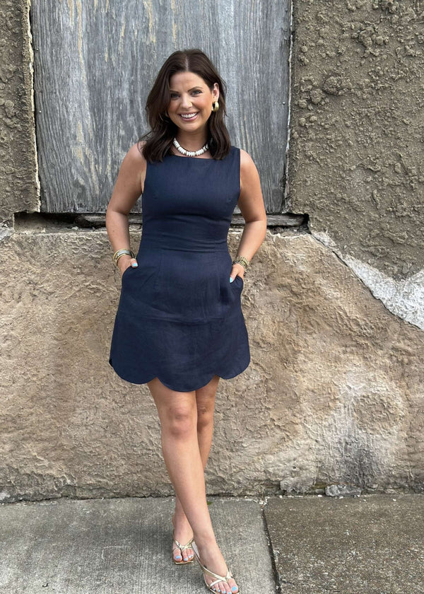 The Scallop Mini Dress - Navy