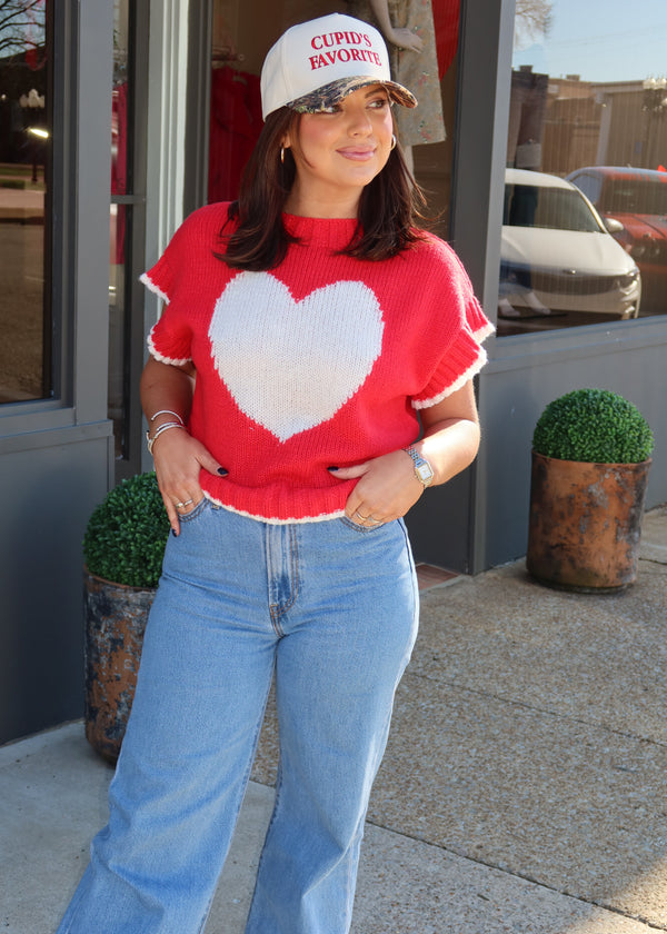 Lover Boxy Heart Sweater Vest - Red