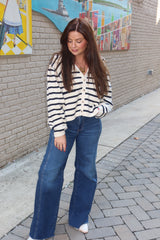 Bambi Stripe Knitted Cardigan - White/Navy